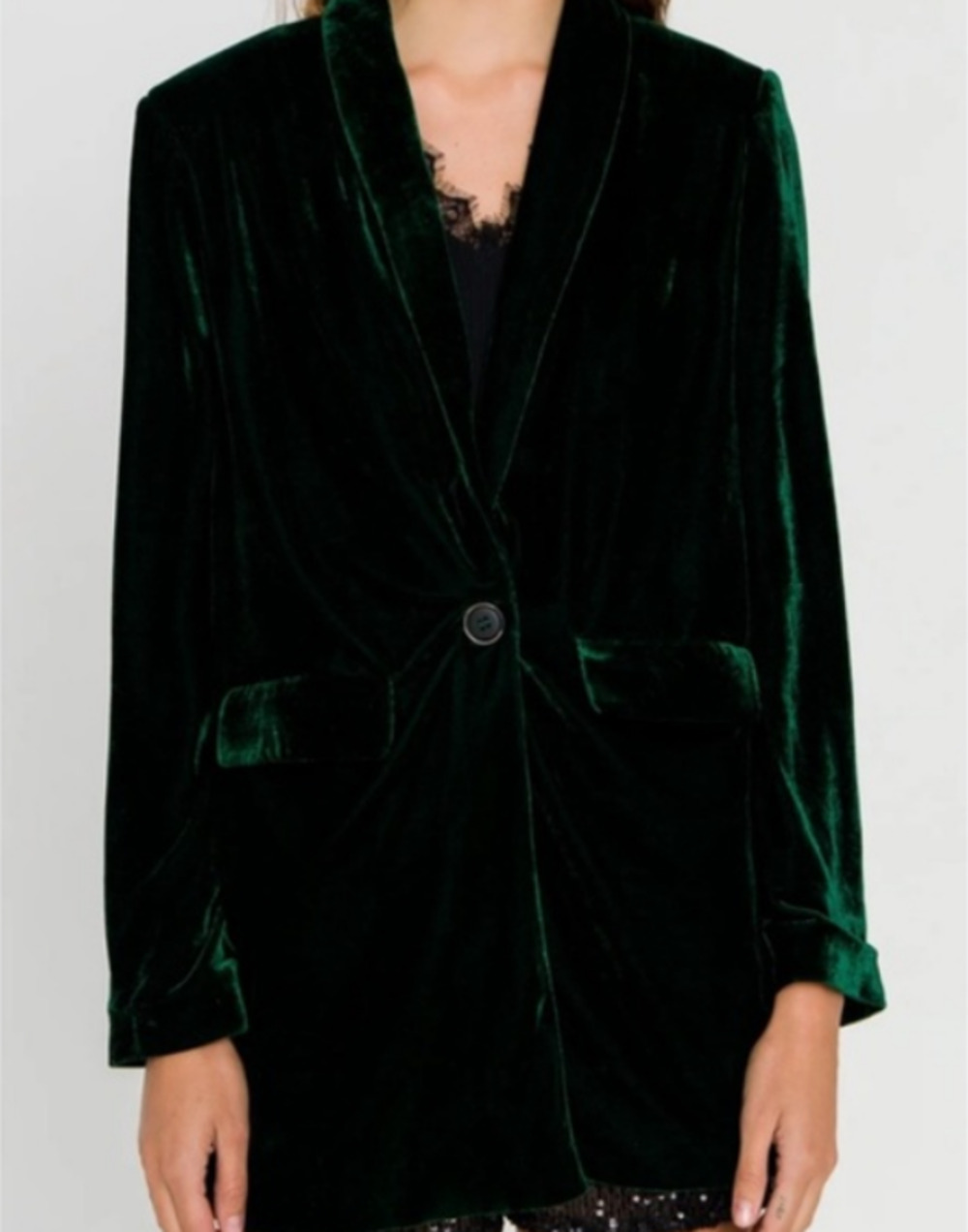 Endless Rose Velvet Emerald Green Long Line Blazer Women's XL Relaxed Party NWT